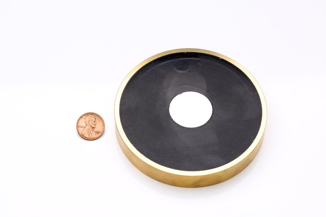 Ceramic Round Magnet 4" Diameter x 0.62" H - Grade C8, Brass sleeved finish