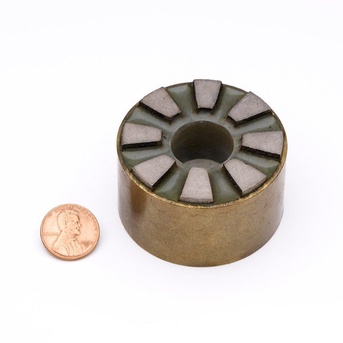 AlNiCo Round Magnet Assembly 2.125" Diameter x 1.25" H - Grade A5, Brass sleeved finish