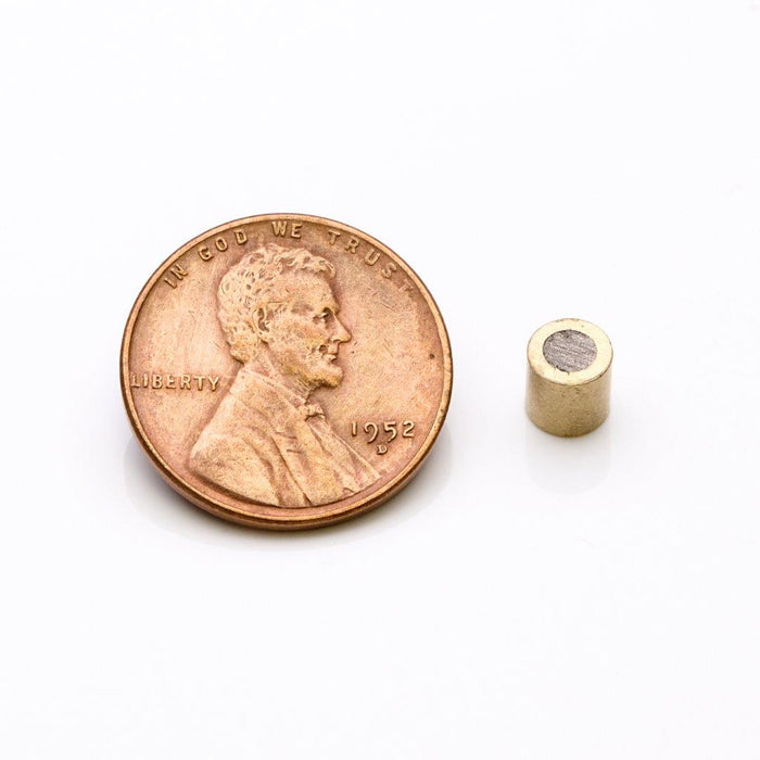 Neodymium Round Magnet Assembly 0.187" Diameter x 0.187" H - Grade N35, Brass sleeved finish