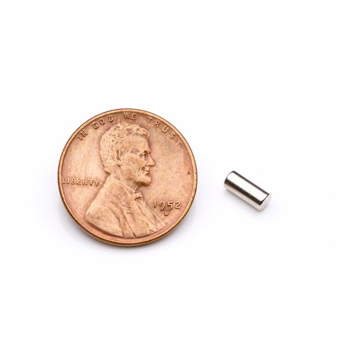 Neodymium Round Magnet 0.11" Diameter x 0.25" H - Grade N35, Nickel plated finish