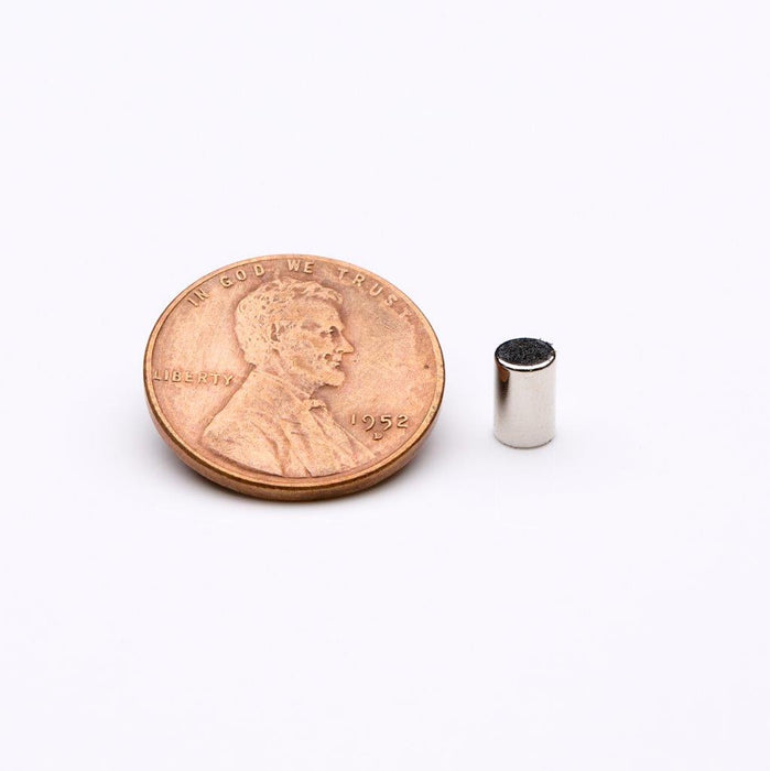 Neodymium Round Magnet 0.157" Diameter x 0.236" H - Grade N33H, Nickel plated finish