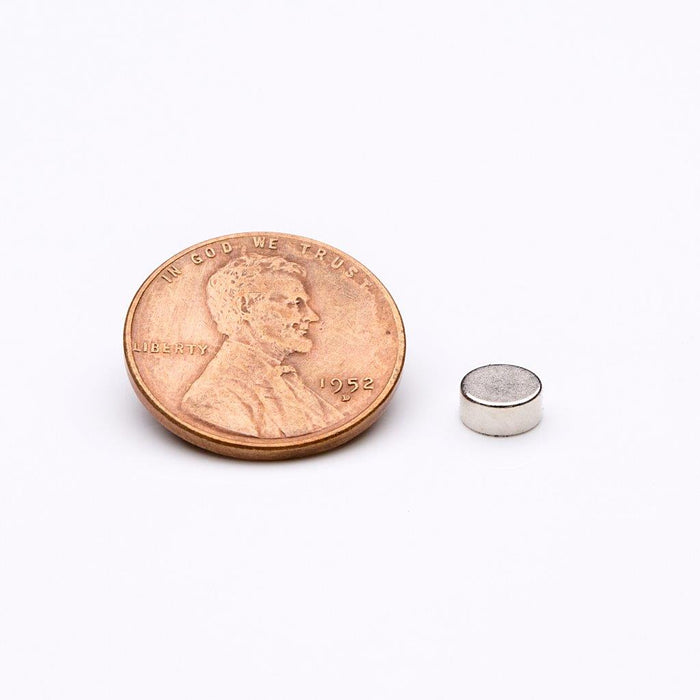Neodymium Round Magnet 0.22" Diameter x 0.1" H - Grade N35, Nickel plated finish