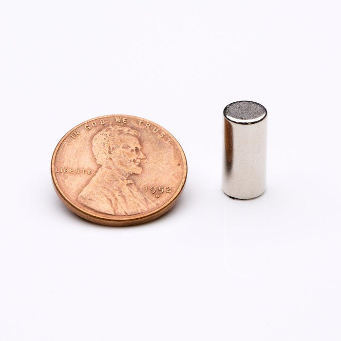 Neodymium Round Magnet 0.25" Diameter x 0.5" H - Grade N35, Nickel plated finish