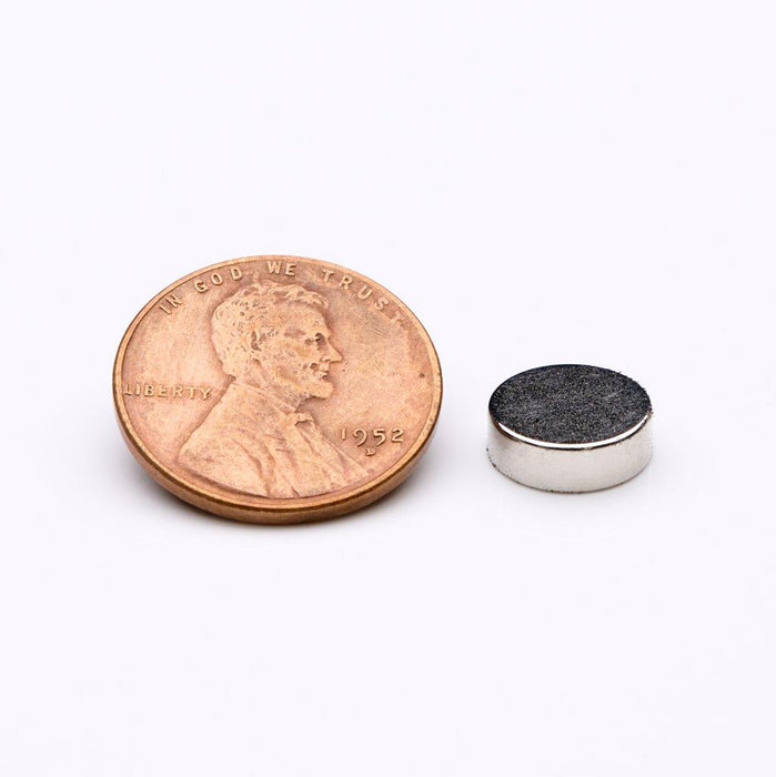 Neodymium Round Magnet 0.375" Diameter x 0.125" H - Grade N35, Nickel plated finish