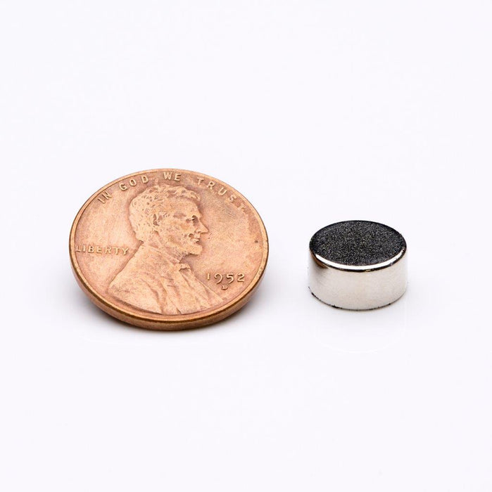 Neodymium Round Magnet 0.375" Diameter x 0.187" H - Grade N35, Nickel plated finish