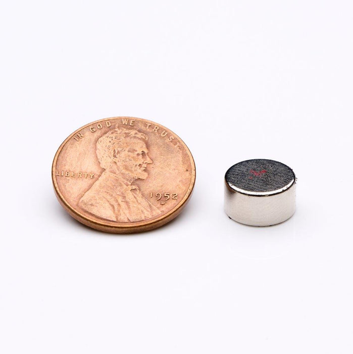 Neodymium Round Magnet 0.375" Diameter x 0.2" H - Grade N30, Nickel plated finish