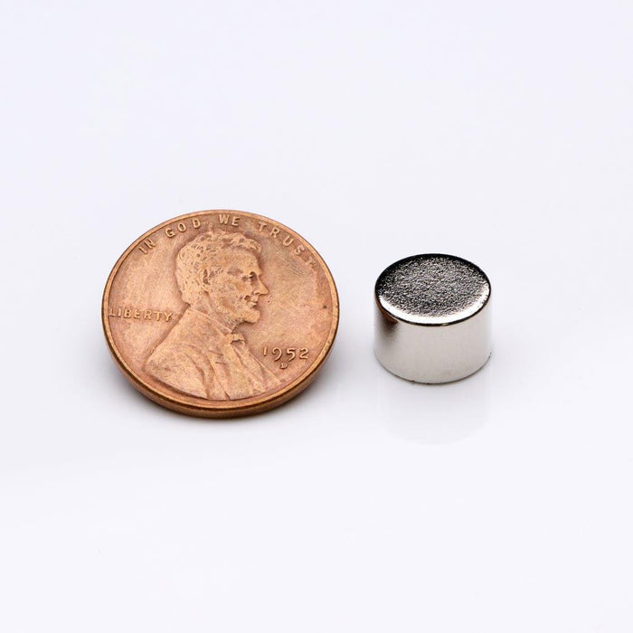 Neodymium Round Magnet 0.375" Diameter x 0.25" H - Grade N35, Nickel plated finish