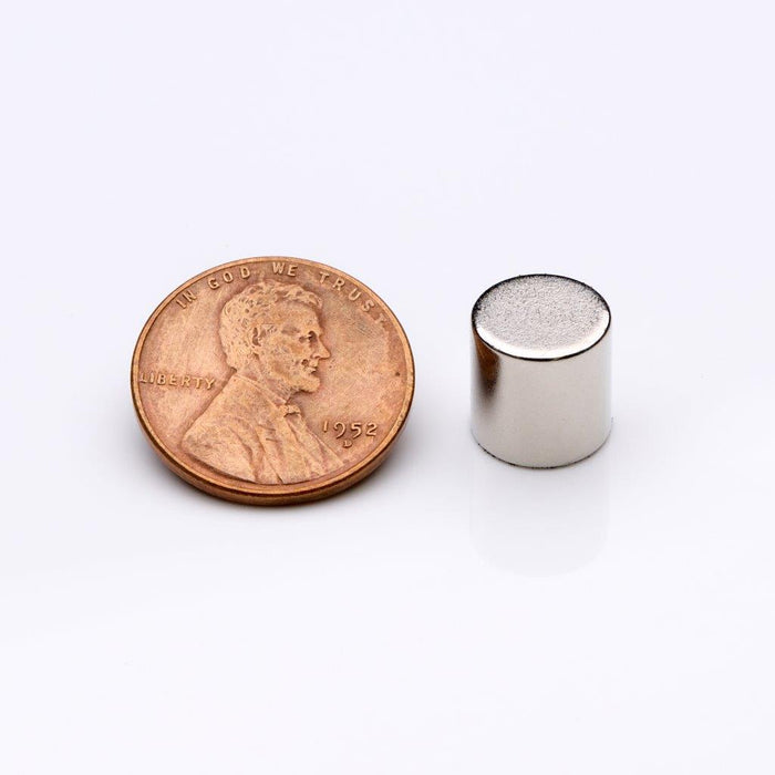 Neodymium Round Magnet 0.375" Diameter x 0.375" H - Grade N35, Nickel plated finish