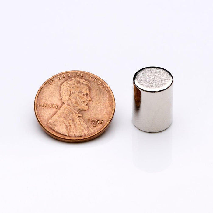 Neodymium Round Magnet 0.375" Diameter x 0.5" H - Grade N35, Nickel plated finish