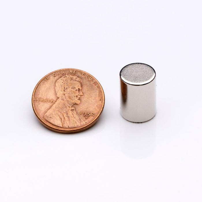 Neodymium Round Magnet 0.375" Diameter x 0.5" H - Grade N50, Nickel plated finish