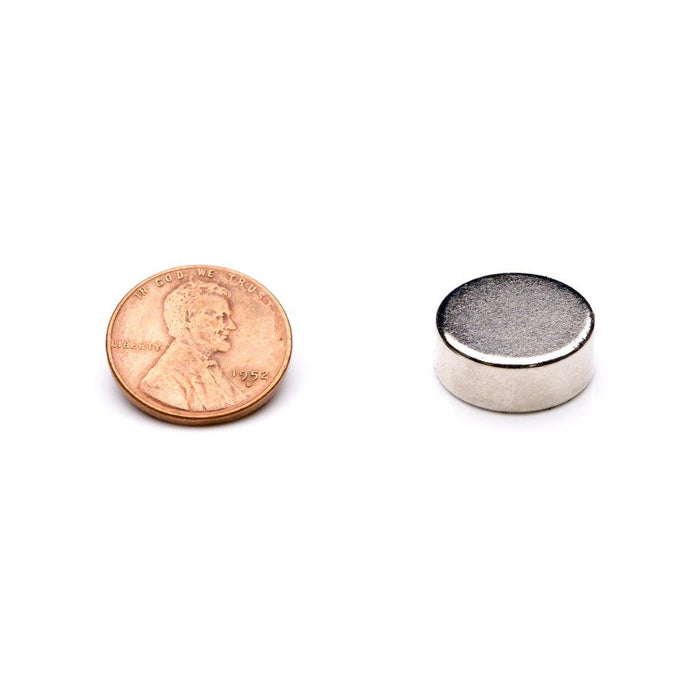 Neodymium Round Magnet 0.65" Diameter x 0.25" H - Grade N35H, Nickel plated finish