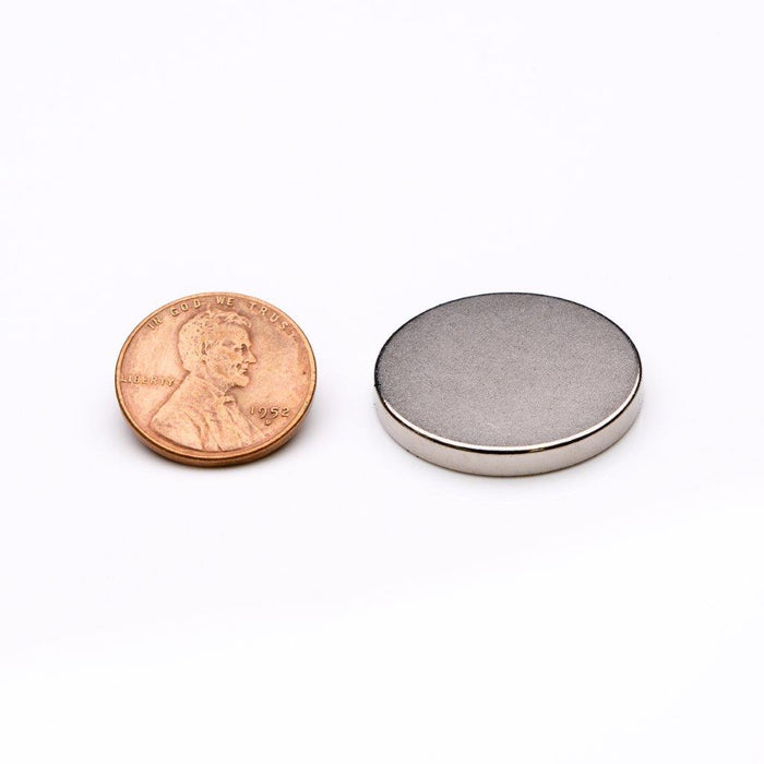 Neodymium Round Magnet 1" Diameter x 0.125" H - Grade N35, Nickel plated finish