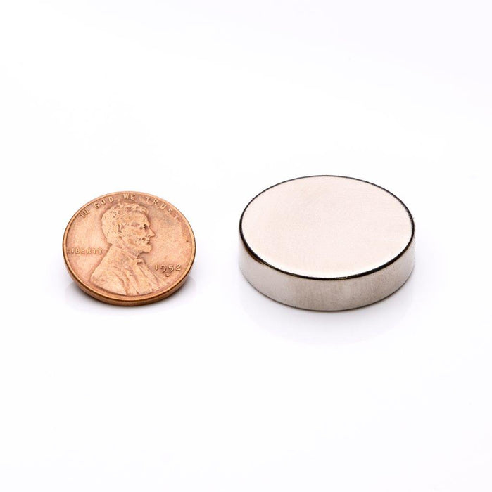 Neodymium Round Magnet 1" Diameter x 0.25" H - Grade N35, Nickel plated finish