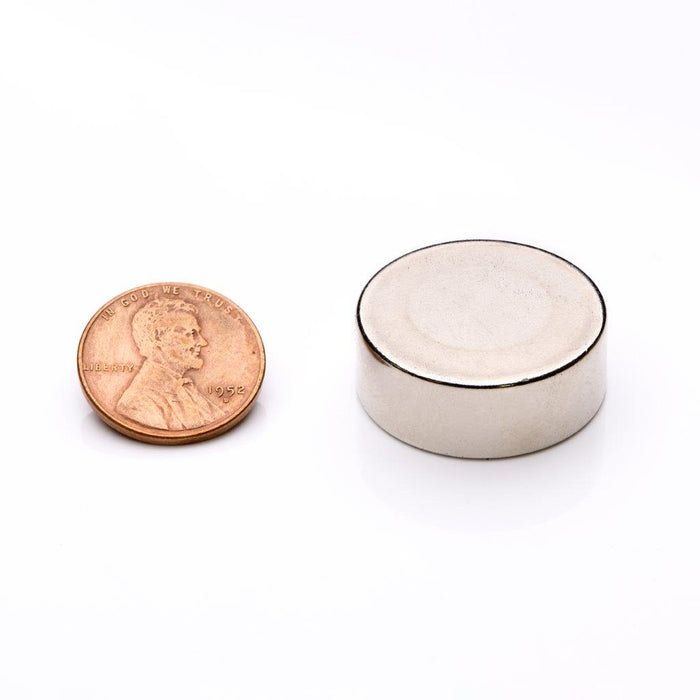 Neodymium Round Magnet 1" Diameter x 0.375" H - Grade N35, Nickel plated finish