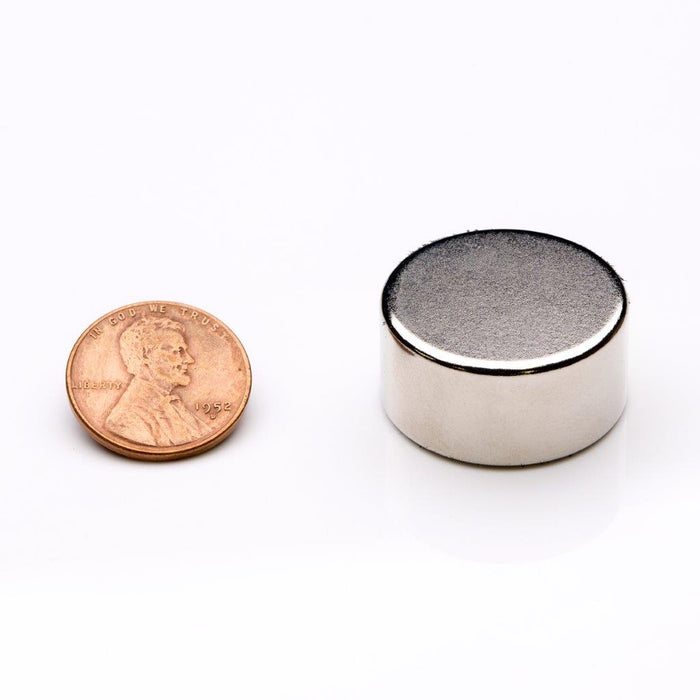Neodymium Round Magnet 1" Diameter x 0.5" H - Grade N35, Nickel plated finish