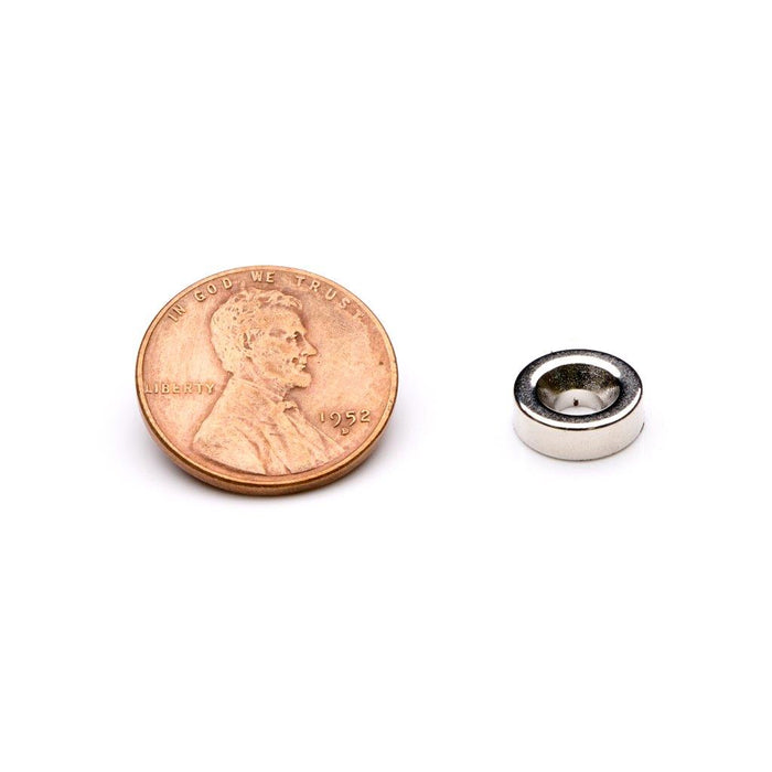 Neodymium Ring Magnet 0.375" Diameter x 0.125" H - Grade N42, Nickel plated finish