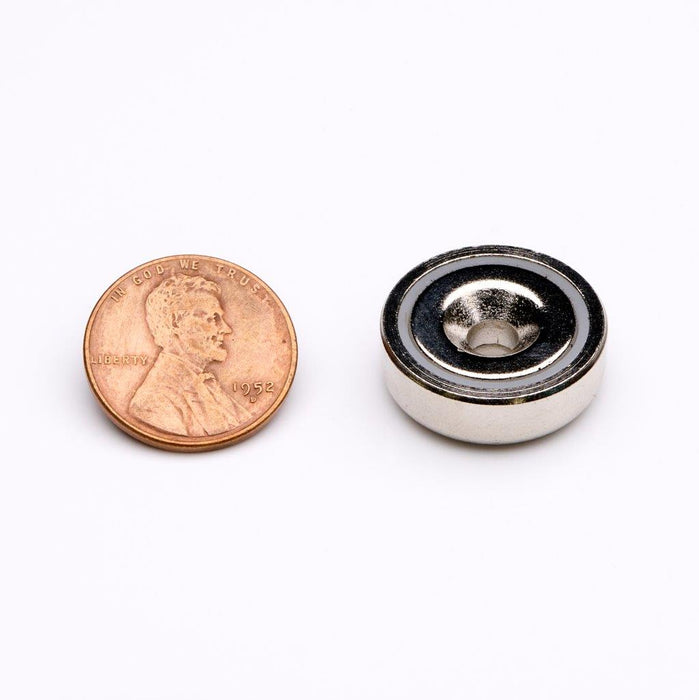 Neodymium Round Magnet Assembly 0.8" Diameter x 0.23" H - Grade N38, Nickel plated finish