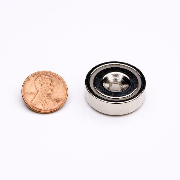 Neodymium Round Magnet Assembly 0.98" Diameter x 0.27" H - Grade N38, Nickel plated finish