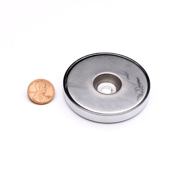 Neodymium Round Magnet 2" Diameter x 0.312" H - Grade N35, Nickel plated steel cup w/stainless steel cover finish