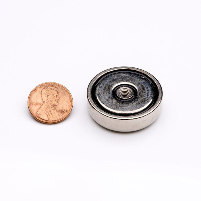 Neodymium Round Magnet 1.25" Diameter x 0.375" H - Grade N42, Nickel plated finish
