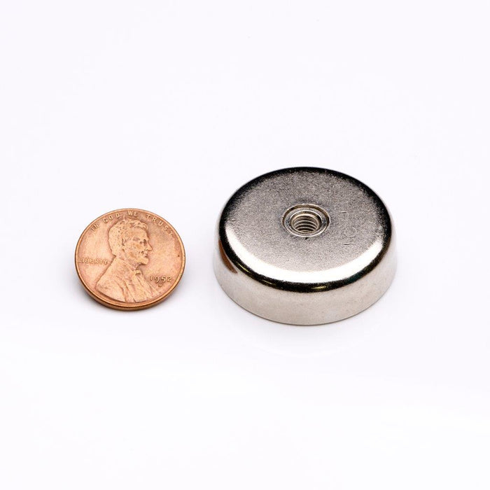 Neodymium Round Magnet 1.25" Diameter x 0.375" H - Grade N42, Nickel plated finish