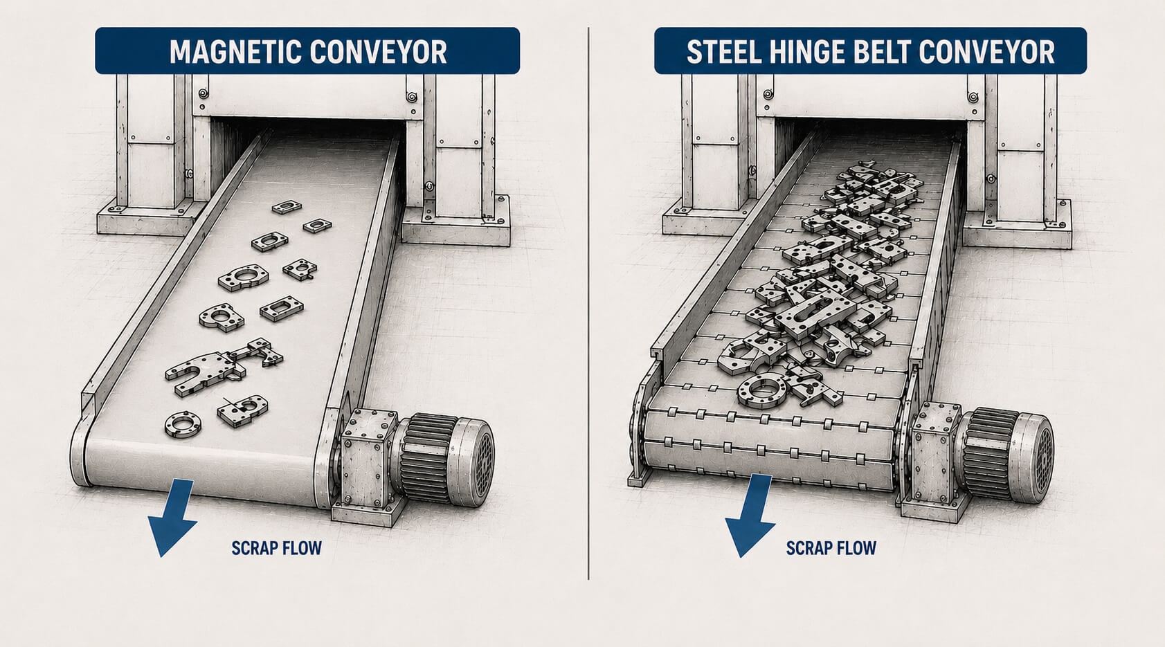 Magnetic Conveyor vs Steel Hinge Belt: Which Is Best for Stamping Scrap Removal?