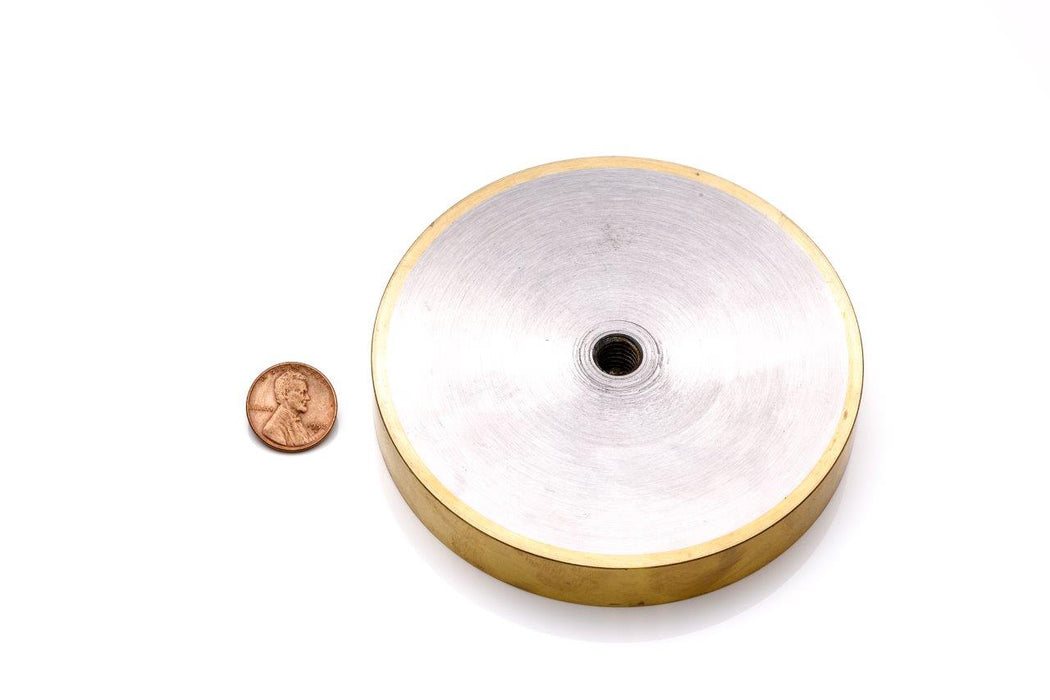 Ceramic Round Magnet 4" Diameter x 0.62" H - Grade C8, Brass sleeved finish
