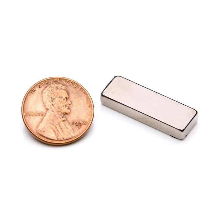 Neodymium Block  Magnet 0.16" H x 1" W x 0.34" L - Grade N38, Nickel plated finish