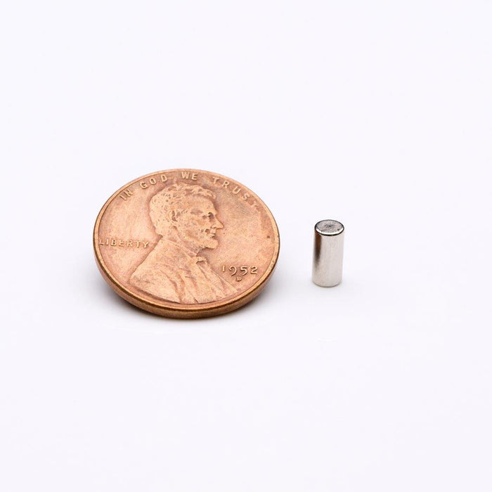 Neodymium Round Magnet 0.125" Diameter x 0.25" H - Grade N35, Nickel plated finish