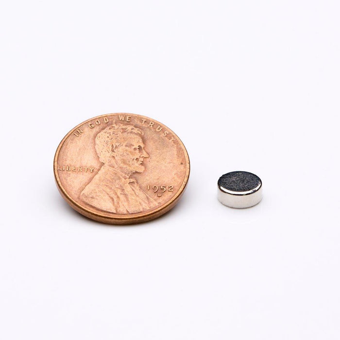 Neodymium Round Magnet 0.25" Diameter x 0.1" H - Grade N40, Nickel plated finish
