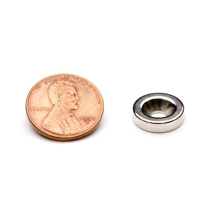 Neodymium Ring Magnet 0.5" Diameter x 0.125" H - Grade N42, Nickel plated finish