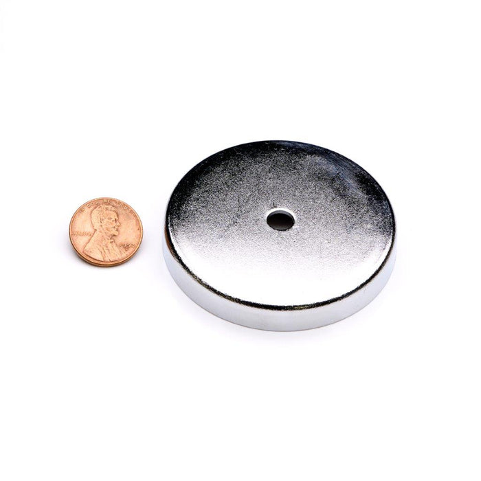 Neodymium Round Magnet 2" Diameter x 0.312" H - Grade N35, Nickel plated steel cup w/stainless steel cover finish